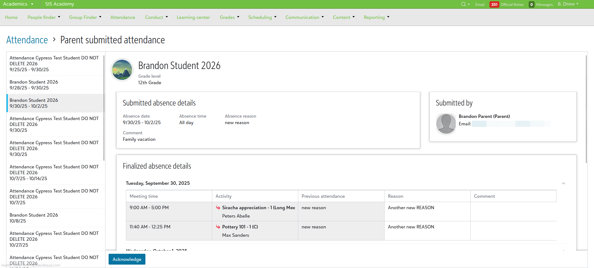 Admin rreview screen for attendance.
